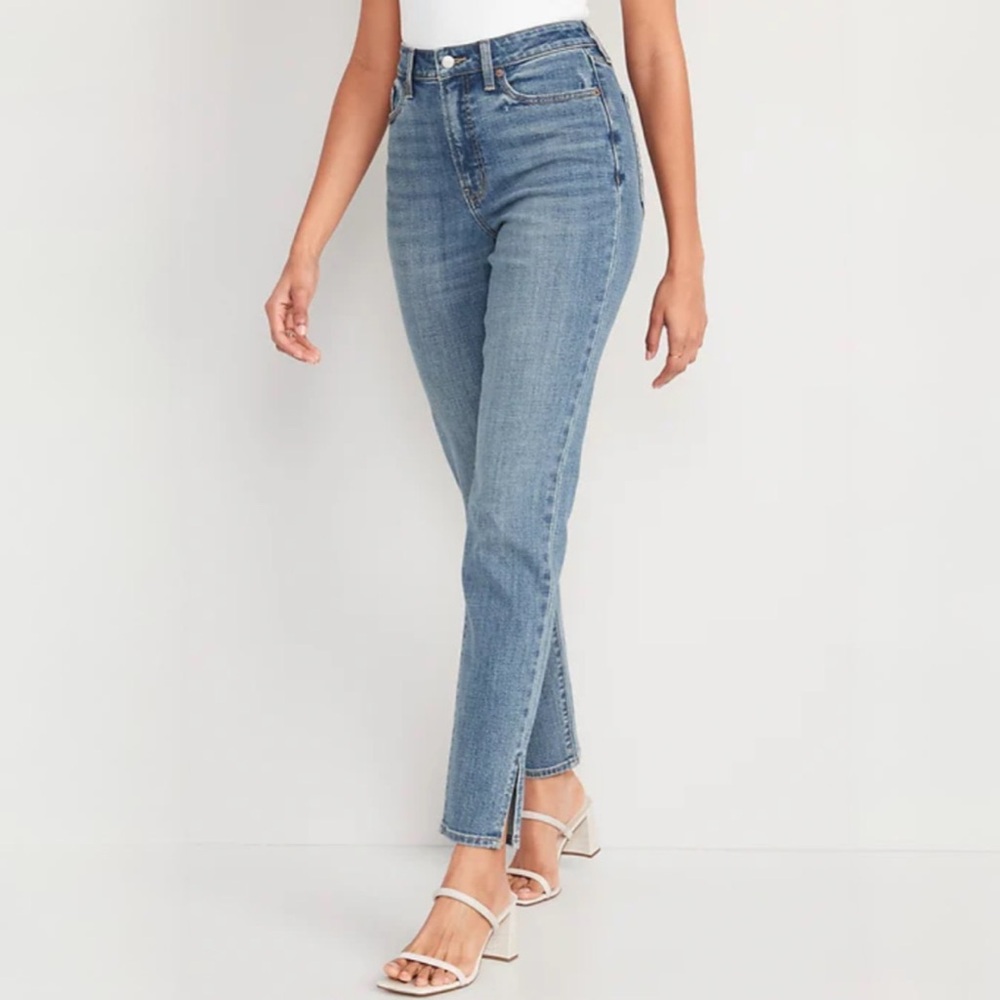 {Old Navy} "High Rise OG Straight Side Slit Ankle" Blue Stretch Denim Jeans